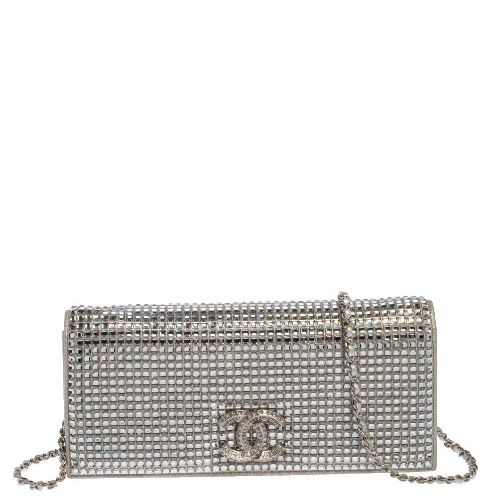 Chanel Silver Crystal Embellished Paris-Dubai Chain Clutch