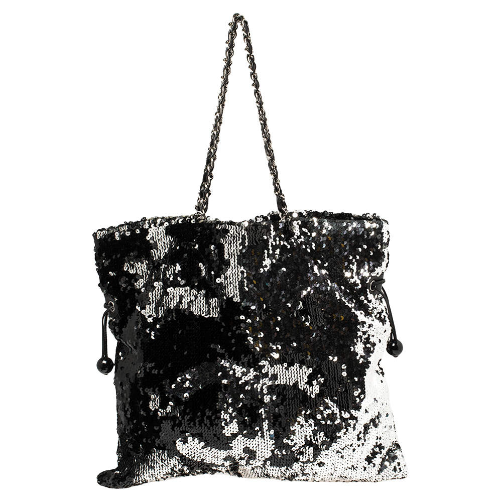 Chanel Summer Night Drawstring Tote Sequins Medium Black 393592