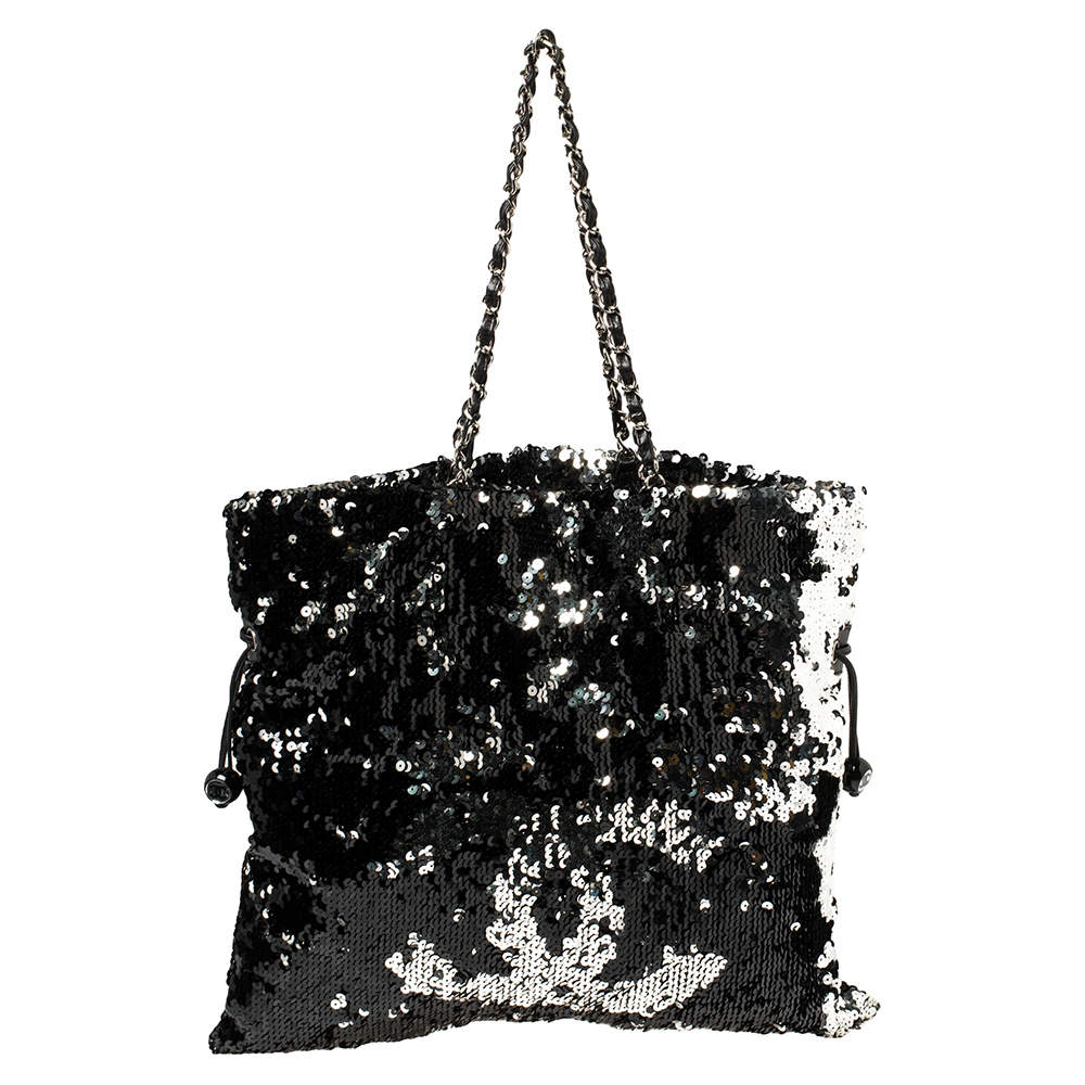 Chanel Black Sequins Embellished Summer Night Drawstring Bag