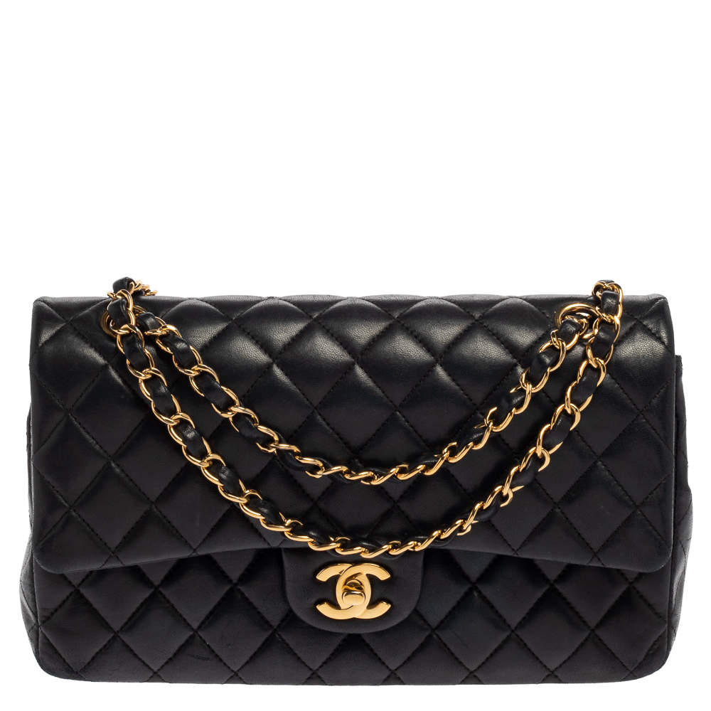 Pre Owned Chanel Black Quilted Leather Medium Classic Double Flap Bag