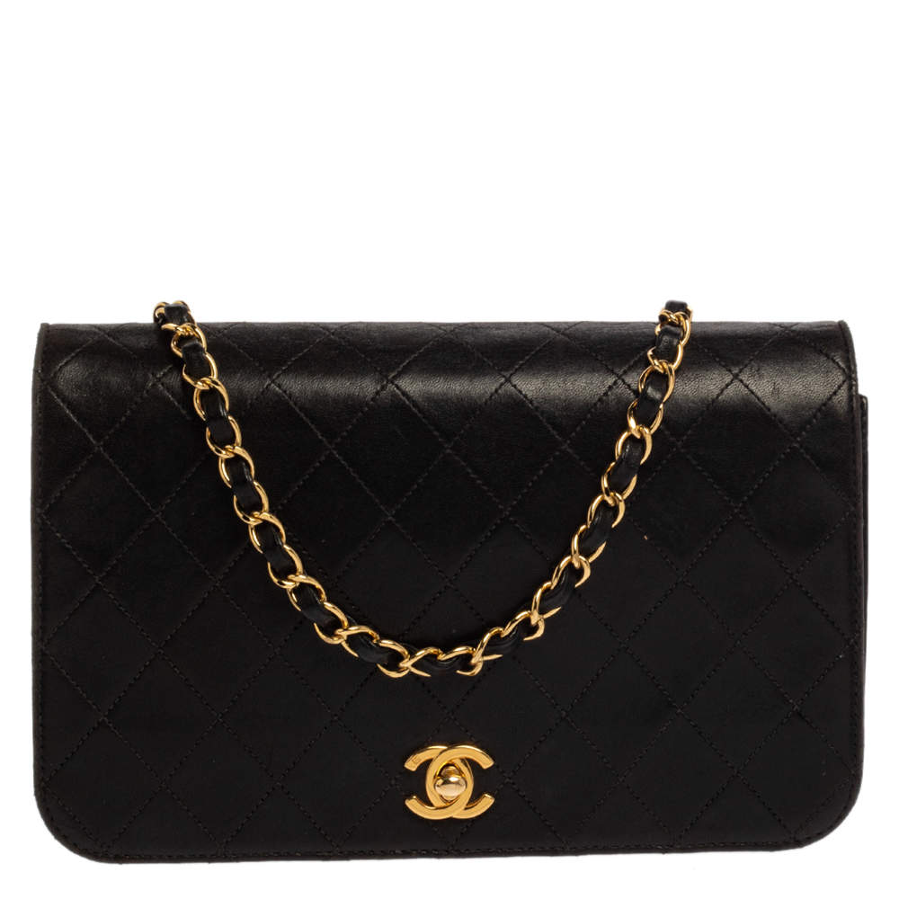 Pre Owned Chanel Black Quilted Leather Vintage CC Wallet on Chain