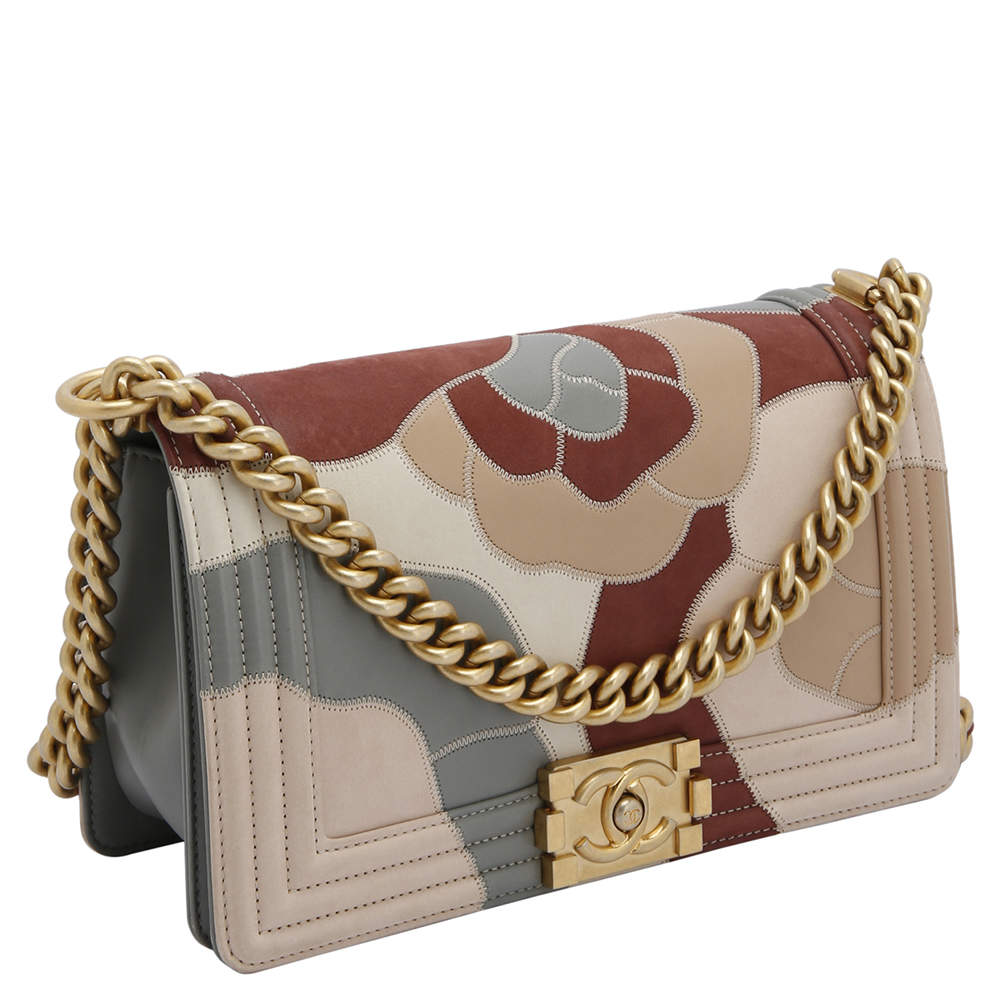 Chanel Multicolor Lambskin Leather Limited Edition Patchwork Camelia Boy Bag