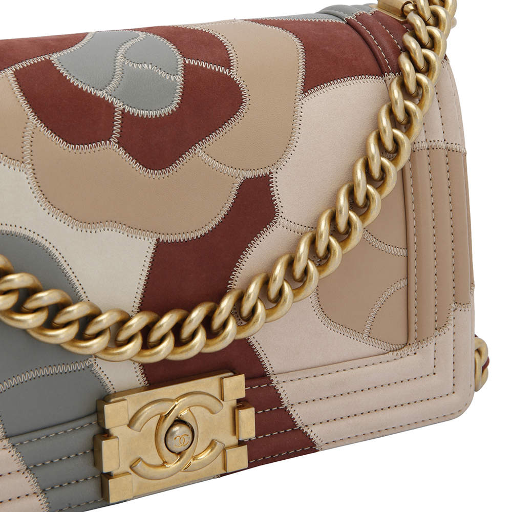Chanel Multicolor Lambskin Leather Limited Edition Patchwork Camelia Boy Bag  Chanel