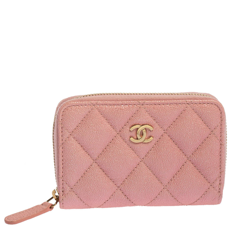 Pre Owned Chanel Pink Quilted Caviar Leather CC Zip Coin Purse