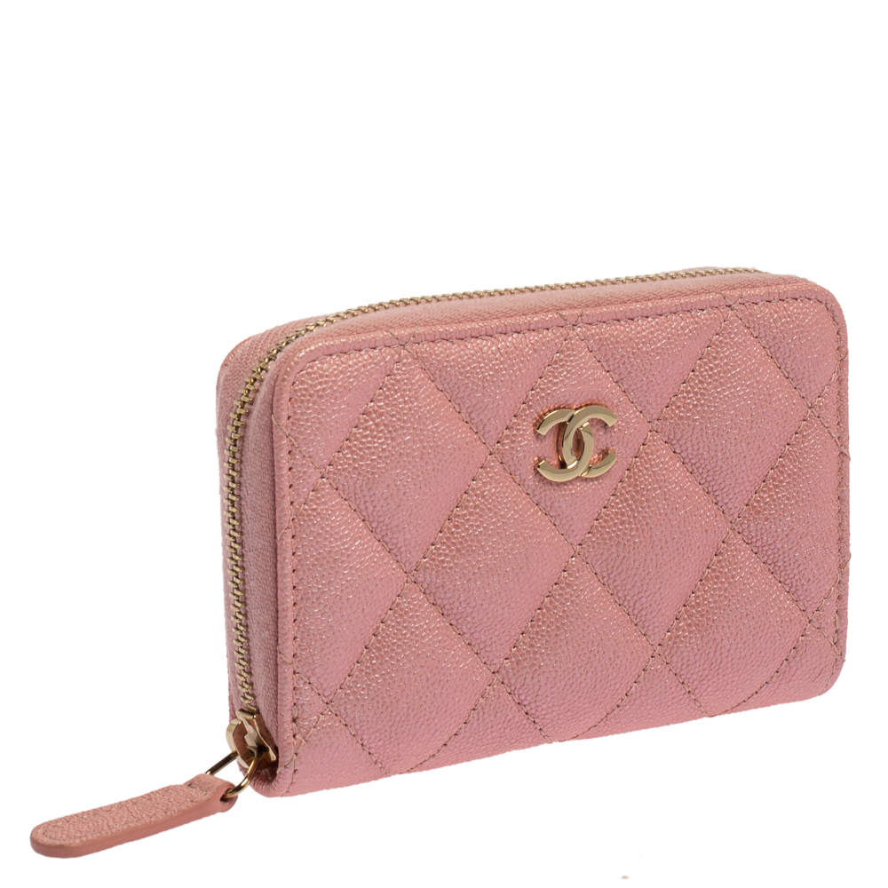Chanel Pink Quilted Caviar Leather CC Zip Coin Purse Chanel