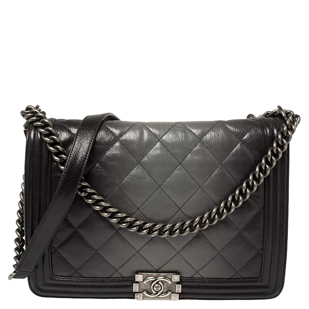 Chanel Grey Ombre Quilted Leather Large Boy Flap Bag