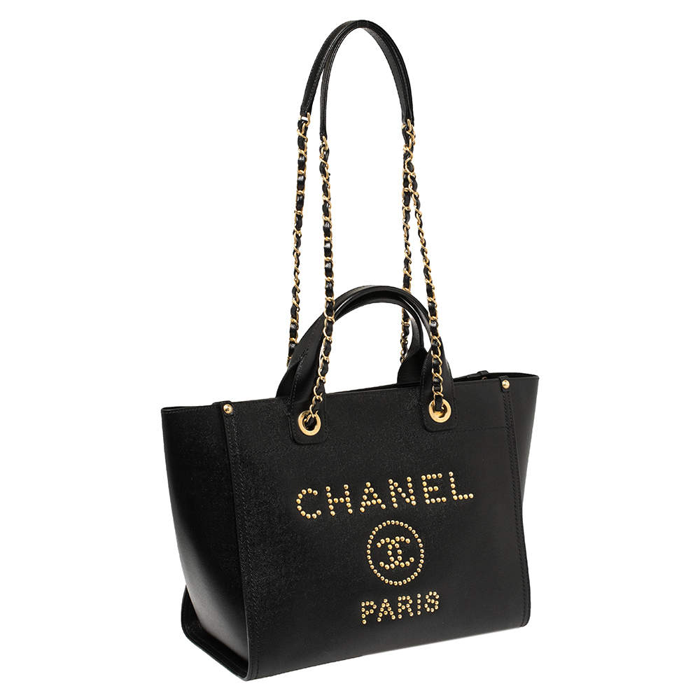 Chanel Black Caviar Leather Small Studded Deauville Tote