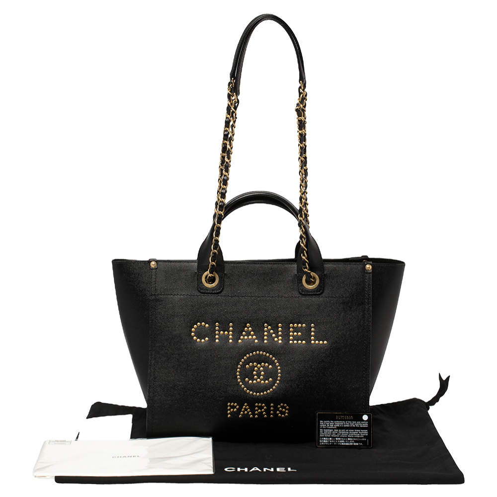 Chanel Black Caviar Leather Small Studded Deauville Tote