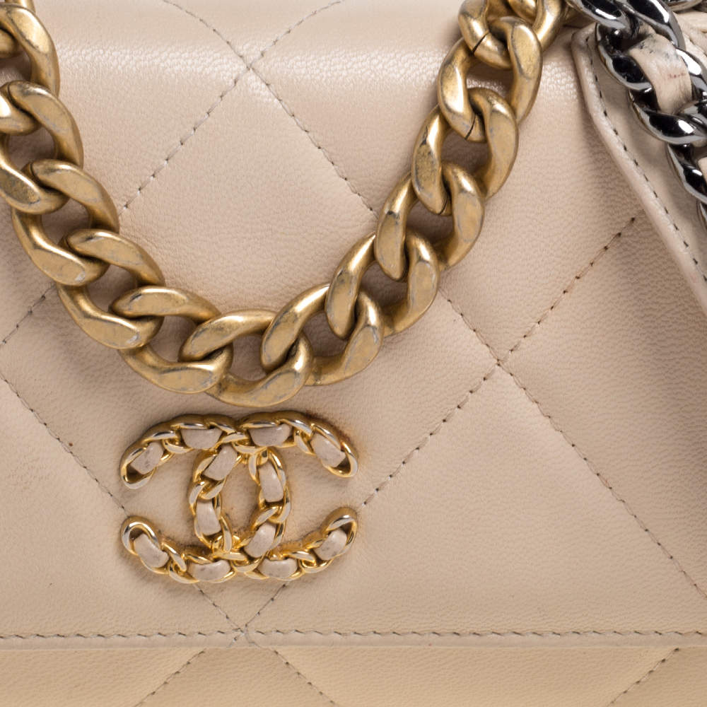 Chanel Beige Quilted Leather Chanel 19 Wallet on Chain Chanel