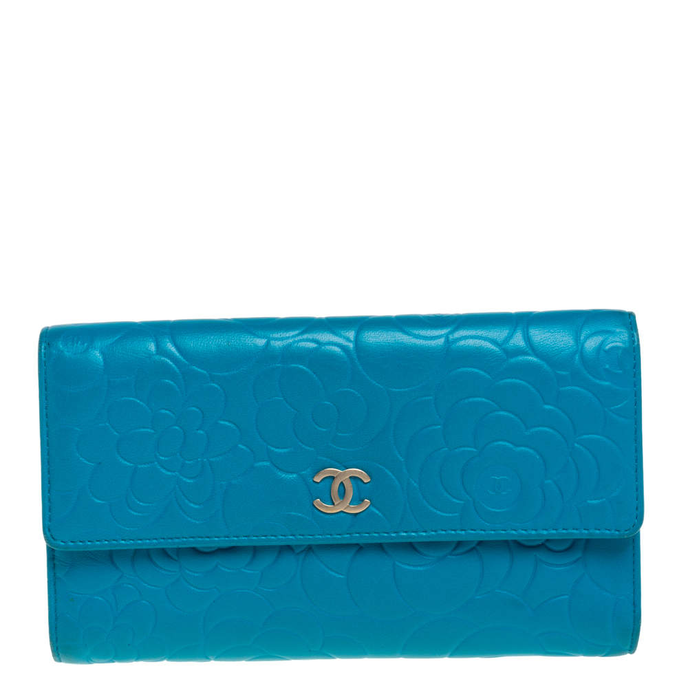 Chanel Turquoise Camellia Embossed Leather Wallet Chanel | TLC