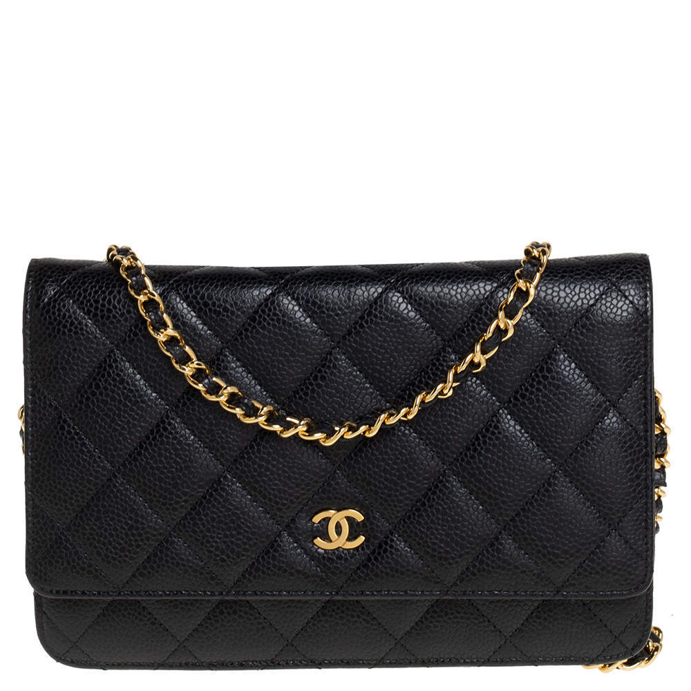 Chanel Black Quilted Caviar Leather Classic Wallet on Chain