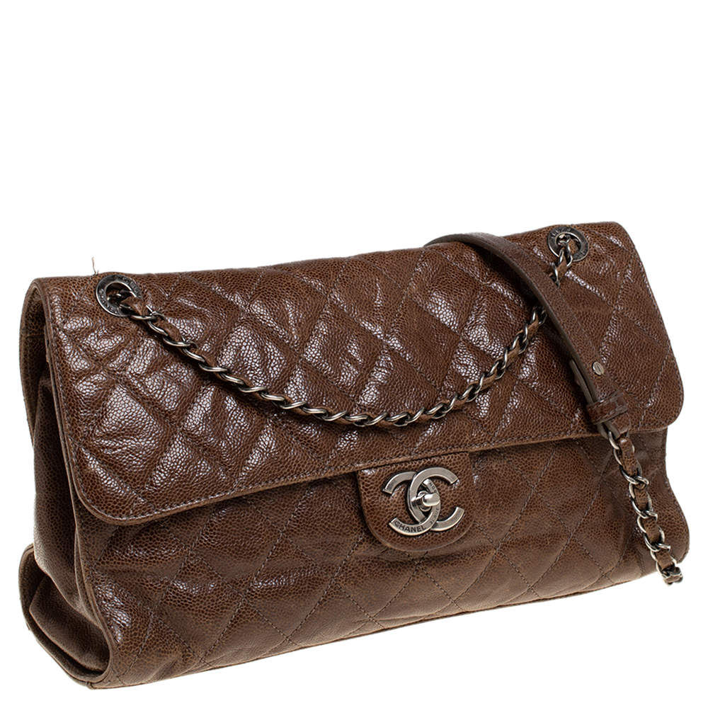 Chanel Brown Quilted Glazed Caviar Leather Jumbo Crave Flap Bag