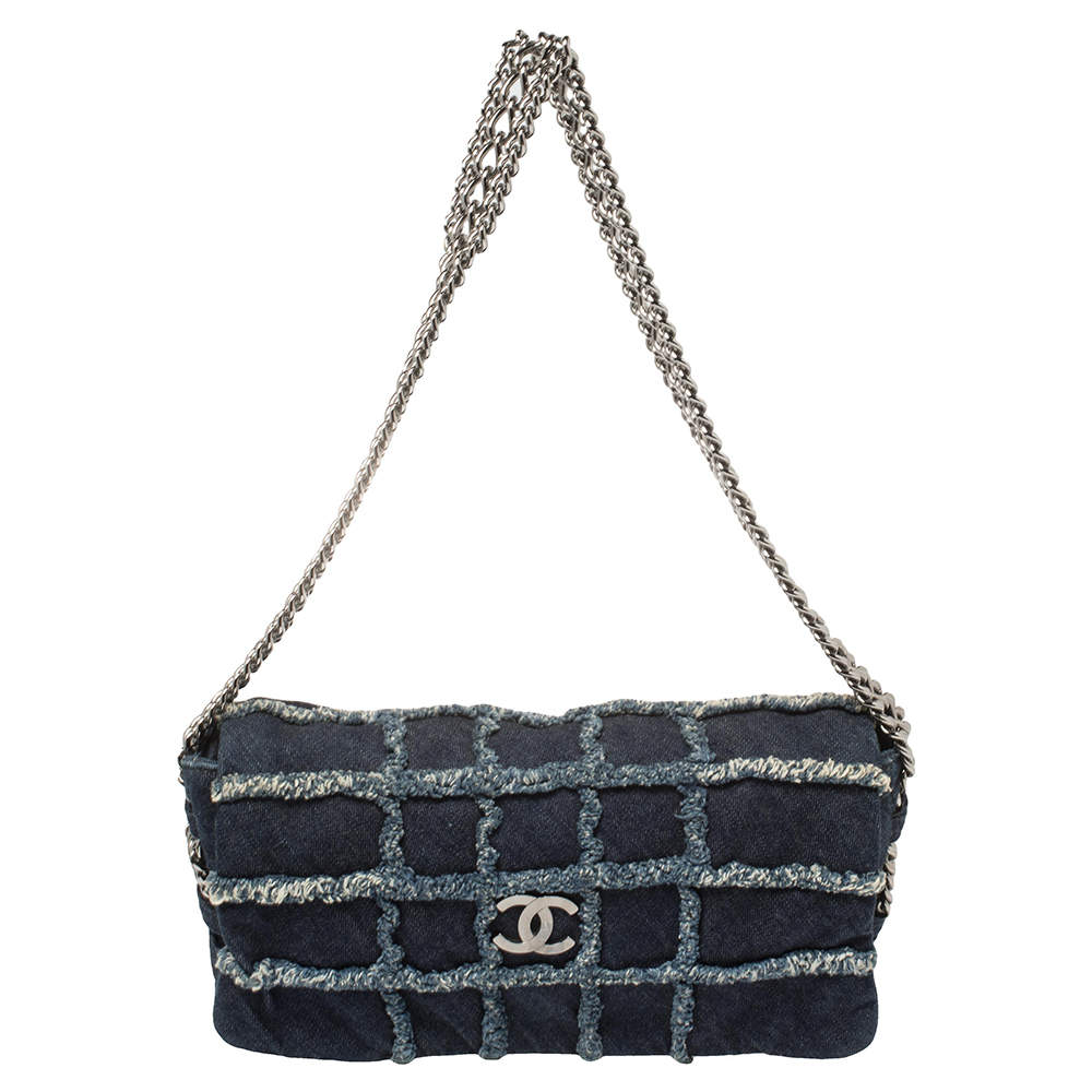 Chanel Blue Quilted Denim Flap Triple Chain Shoulder Bag Chanel TLC