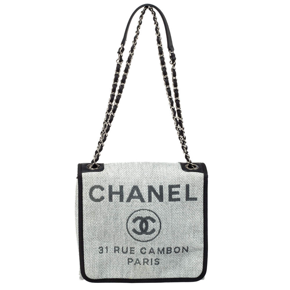 Chanel Grey Raffia Deauville Messenger Bag