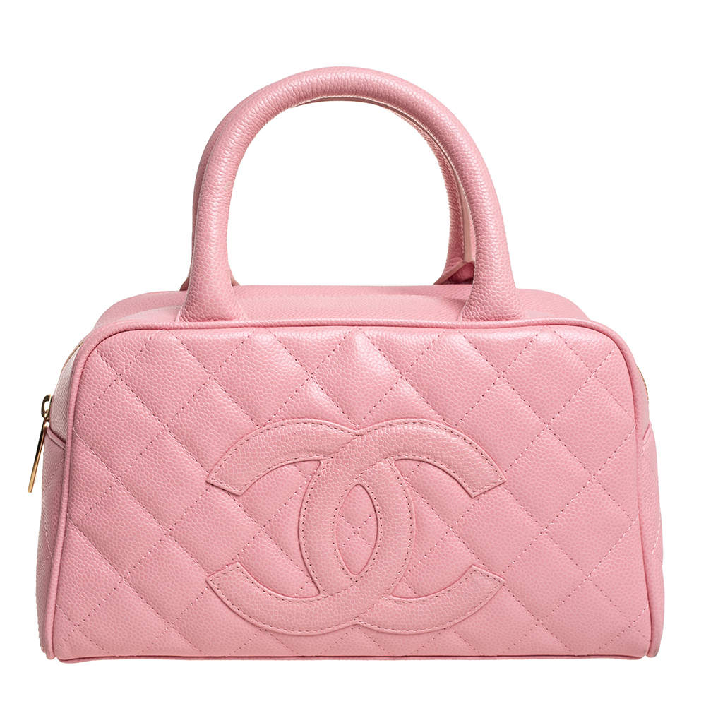 مملوكة مسبقًا Chanel Pink Quilted Caviar Leather CC Bowler Bag