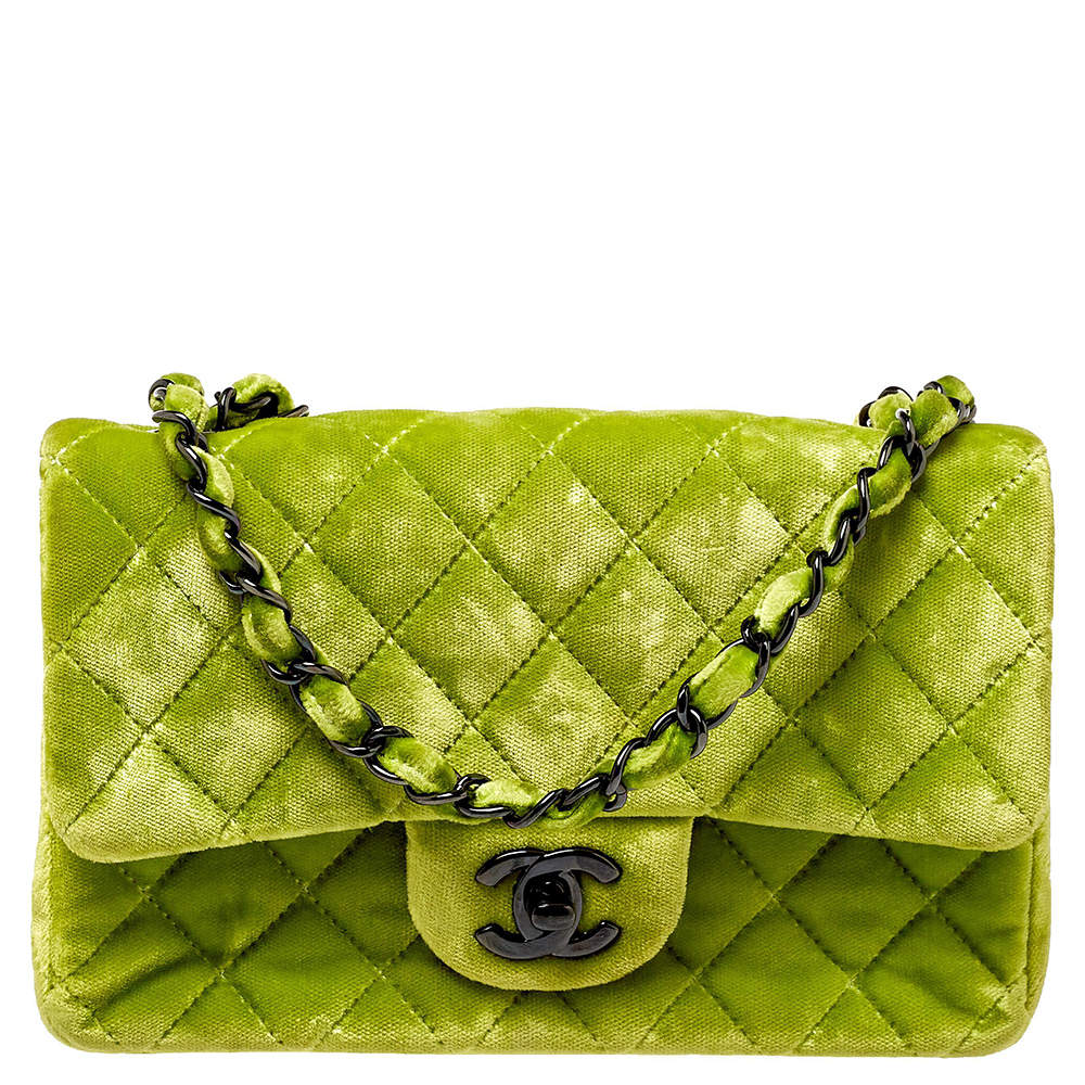 Chanel Green Quilted Velvet New Mini Classic Flap Bag Chanel