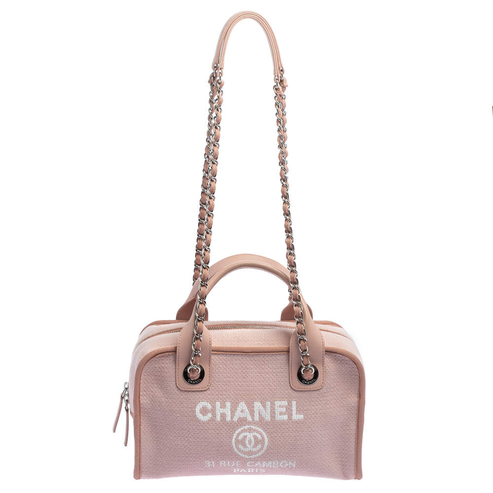 Chanel Pink Canvas Deauville Bowler Bag