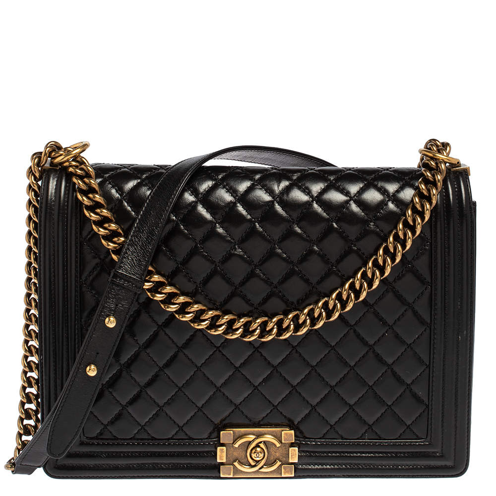 مملوكة مسبقًا حقيبة شانيل بوي جلد رصاصي مبطن كبيرة