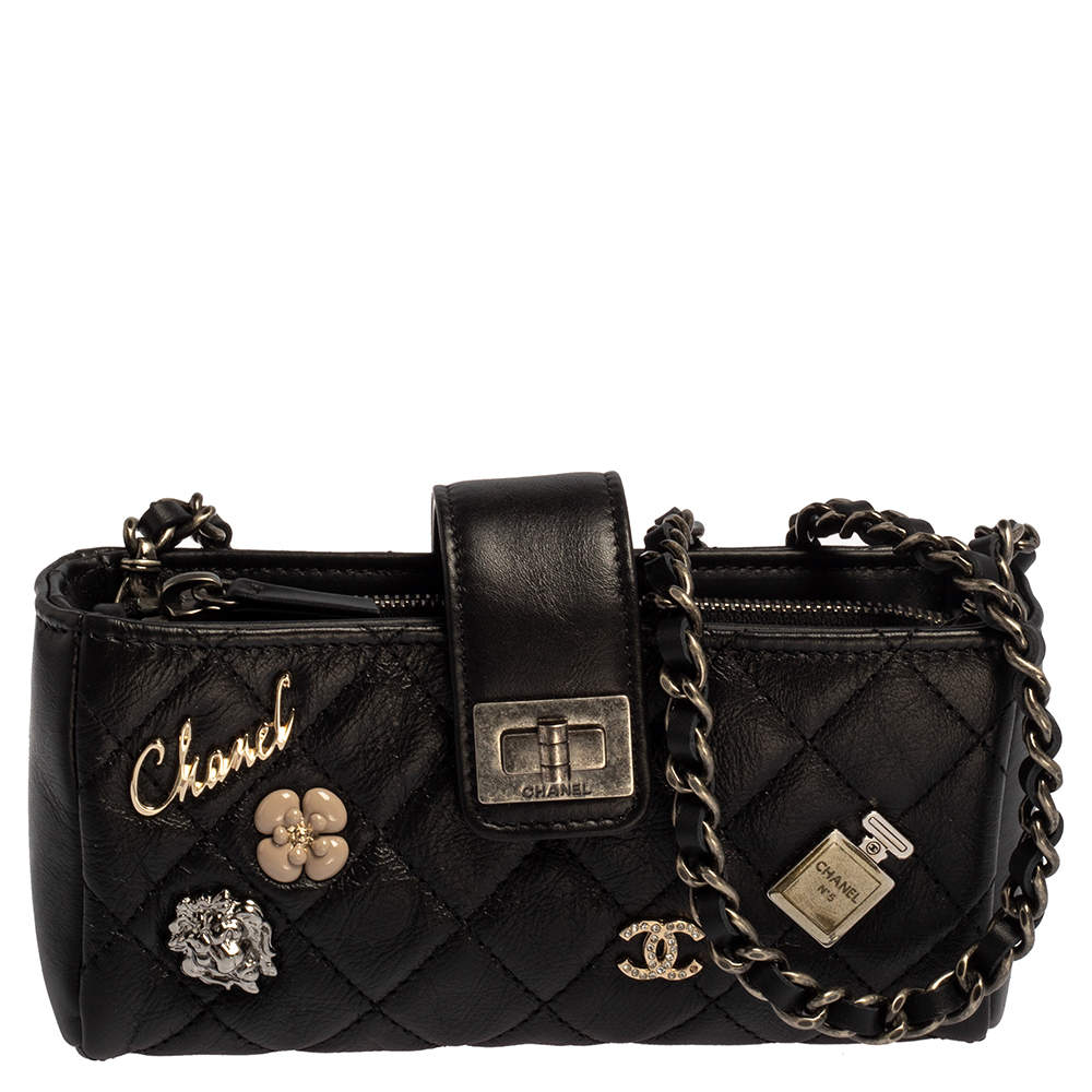 Chanel Black Quilted Leather Reissue Phone Holder Chain Clutch