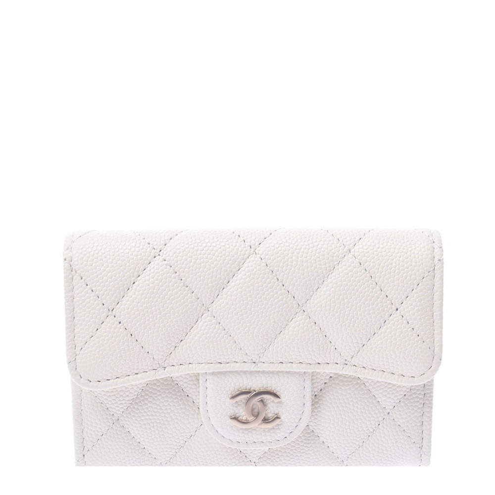 Chanel White Caviar Leather CC Wallet