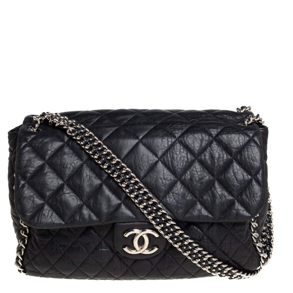 مملوكة مسبقًا Chanel Black Quilted Leather Jumbo Chain Around Flap Bag