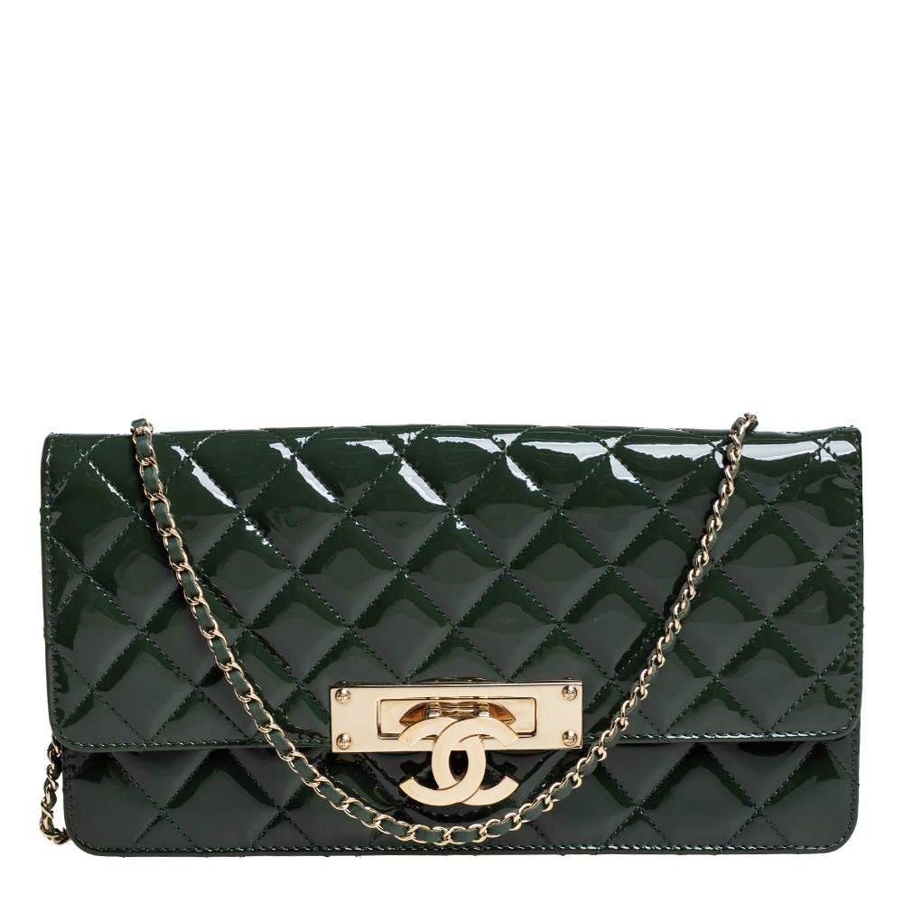 Chanel Green Quilted Patent Leather Medium Golden Class East/West Flap Bag
