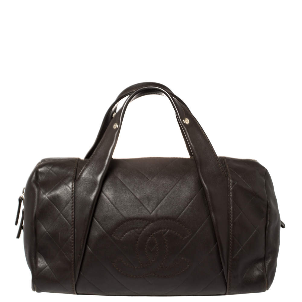 Chanel Dark Brown Chevron Leather Medium All Day Long Bowler Bag