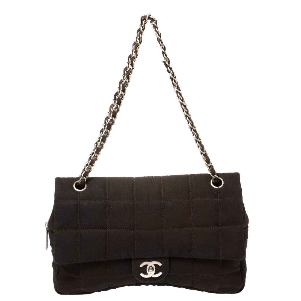 Chanel Brown Nylon Chocolate Bar East West Flap Bag Chanel | The Luxury ...