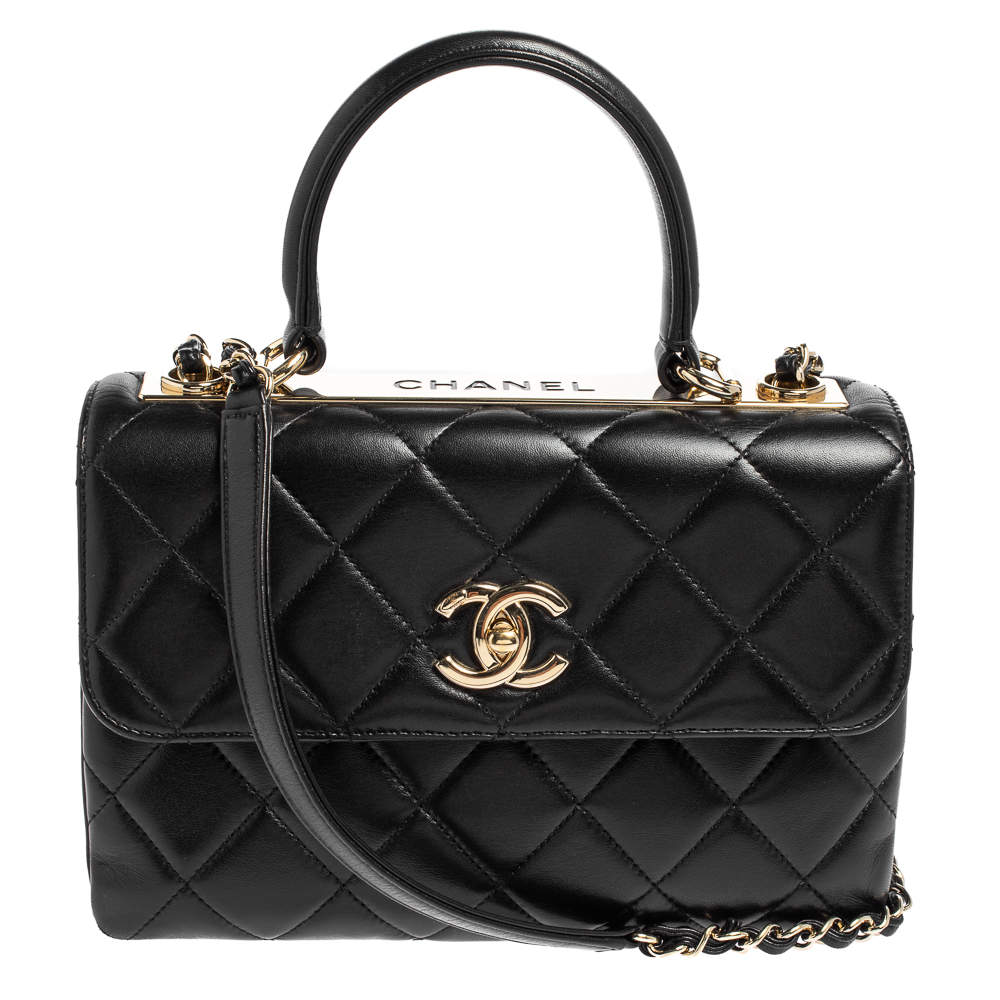 Pre Owned Chanel Black Quilted Leather Small Trendy CC Flap Top Handle Bag