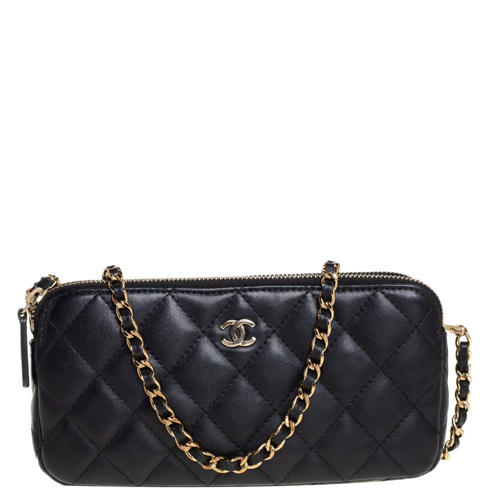 Chanel Black Quilted Leather WOC Double Zip Wallet on Chain Chanel