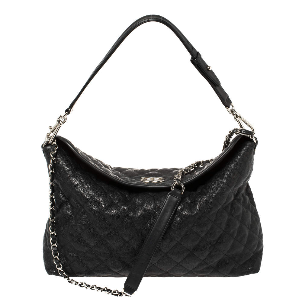 Chanel Black Quilted Caviar Leather French Riviera Bag