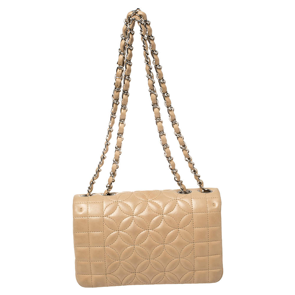 Chanel Beige Geometric Flower Quilted Leather CC Flap Bag