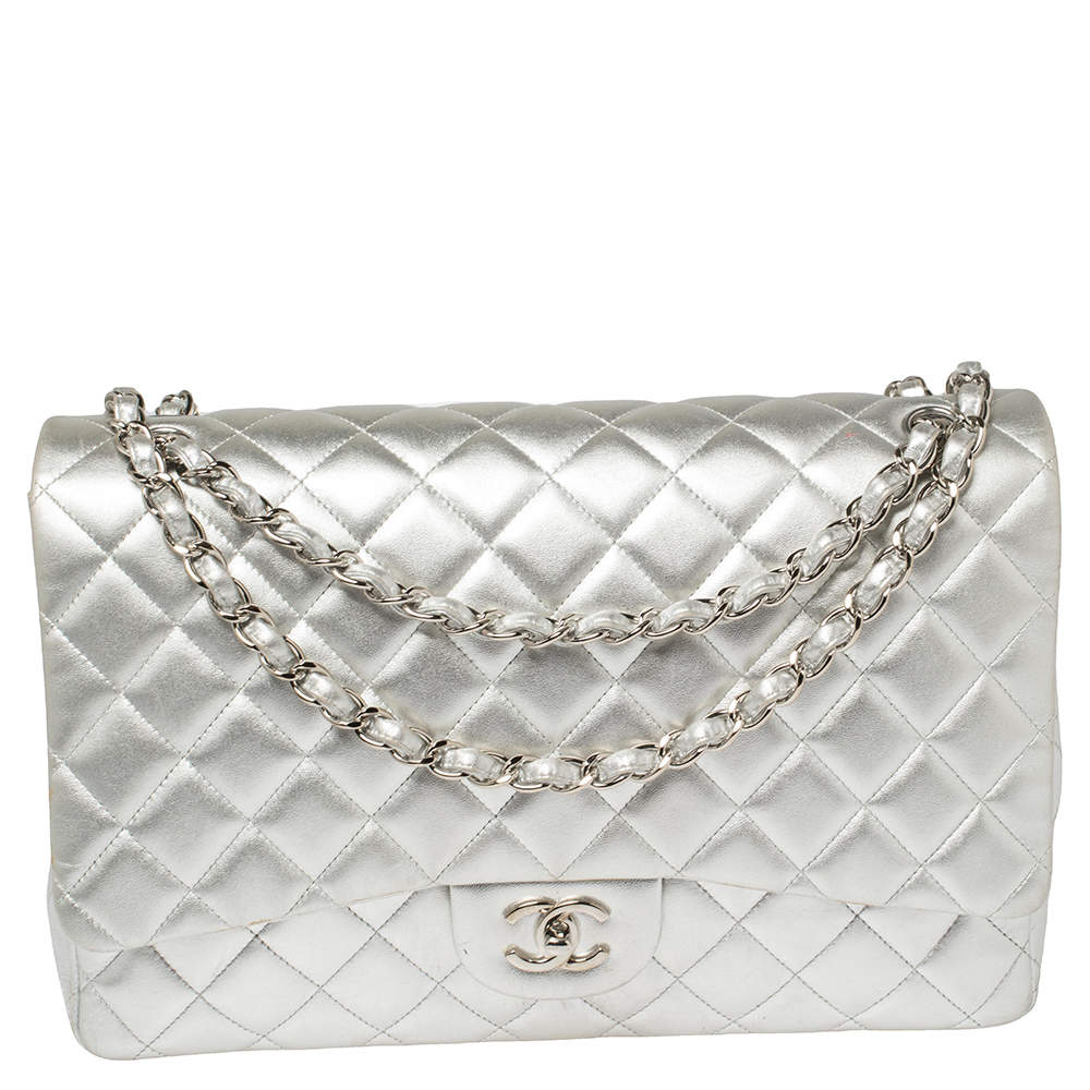 مملوكة مسبقًا Chanel Metallic Silver Quilted Leather Maxi Classic Single Flap Bag