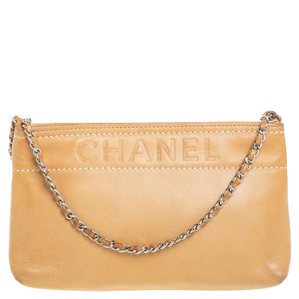 Chanel Beige Leather LAX Pochette Clutch Bag