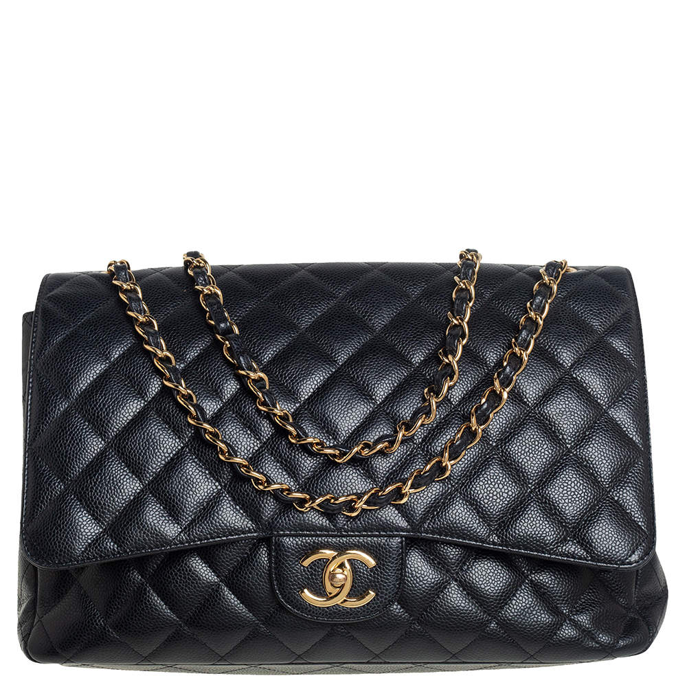 مملوكة مسبقًا Chanel Black Quilted Caviar Leather Maxi Classic Double Flap Bag