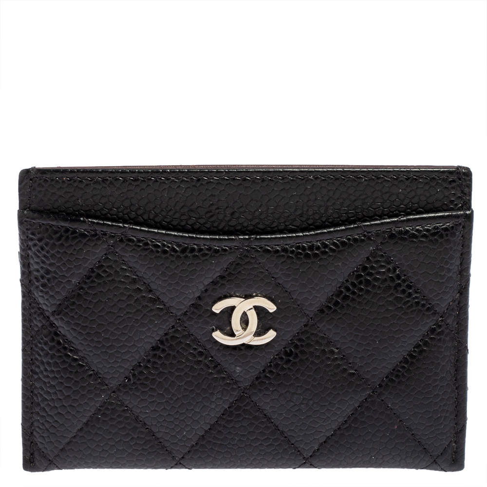 Pre Owned Chanel Black Quilted Caviar Leather Classic Card Holder
