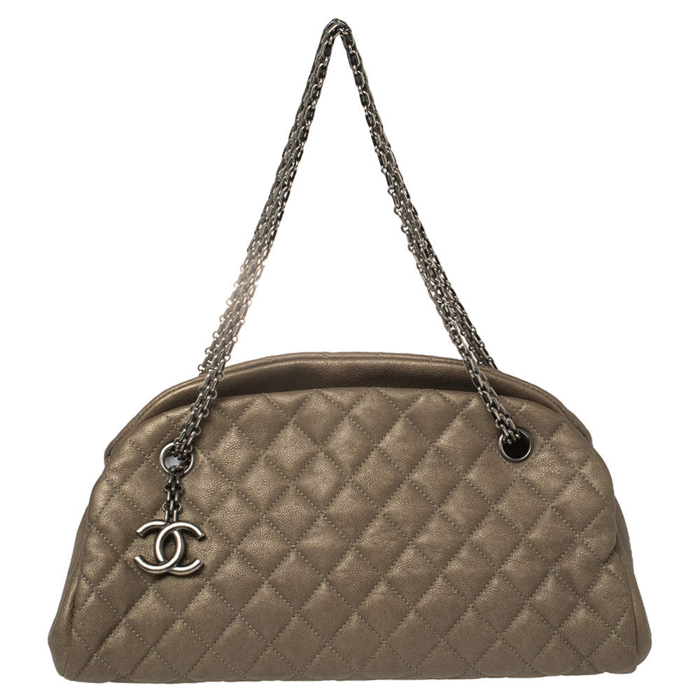 مملوكة مسبقًا Chanel Metallic Beige Medium Just Mademoiselle Bowler Bag