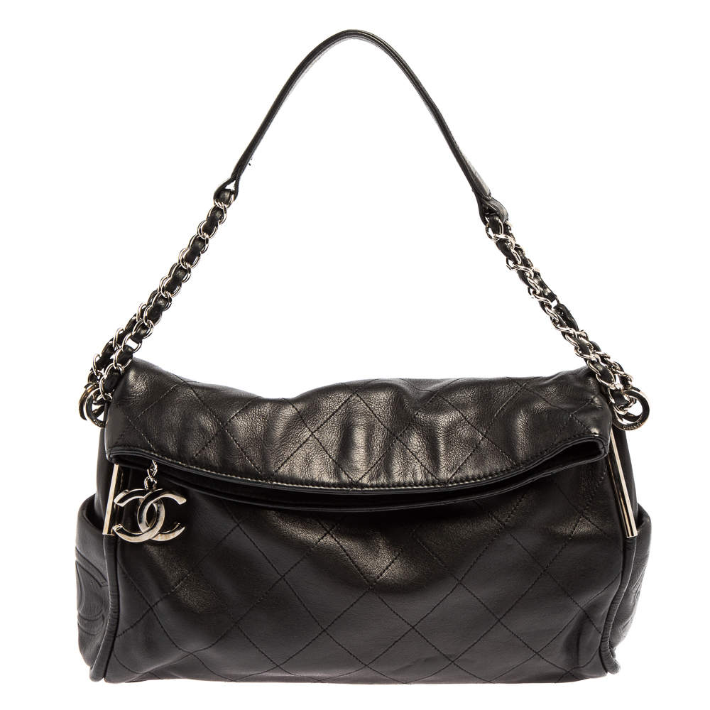 Pre Owned Chanel Black Quilted Lambskin Leather Large Ultimate Soft Bag