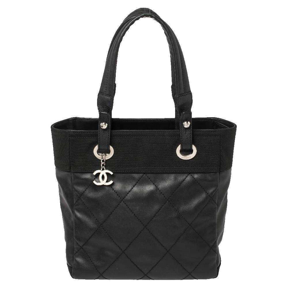 مملوكة مسبقًا Chanel Black Quilted Coated Canvas and Canvas Paris Biarritz Tote