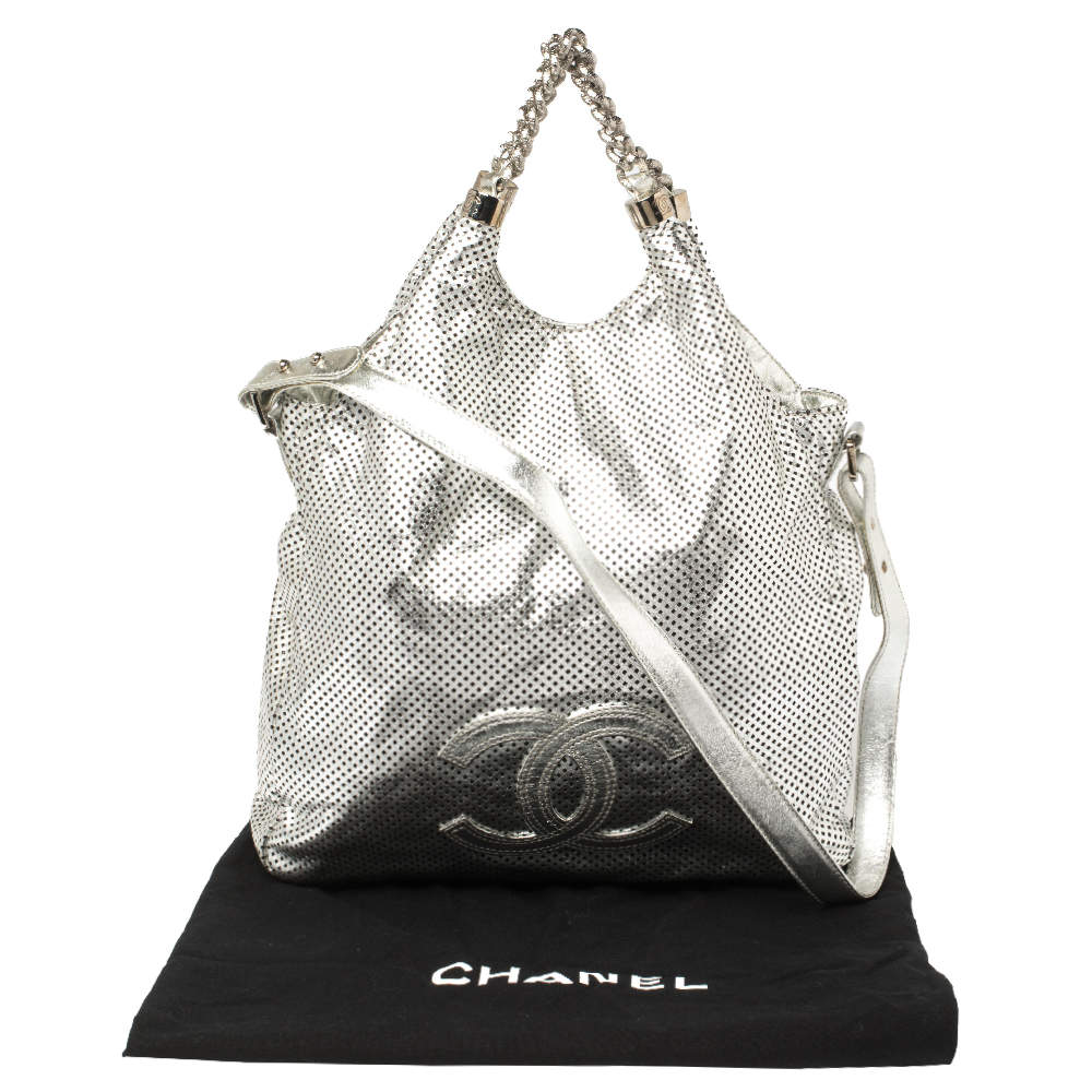 Chanel Silver Perforated Leather Rodeo Drive XL Tote Chanel