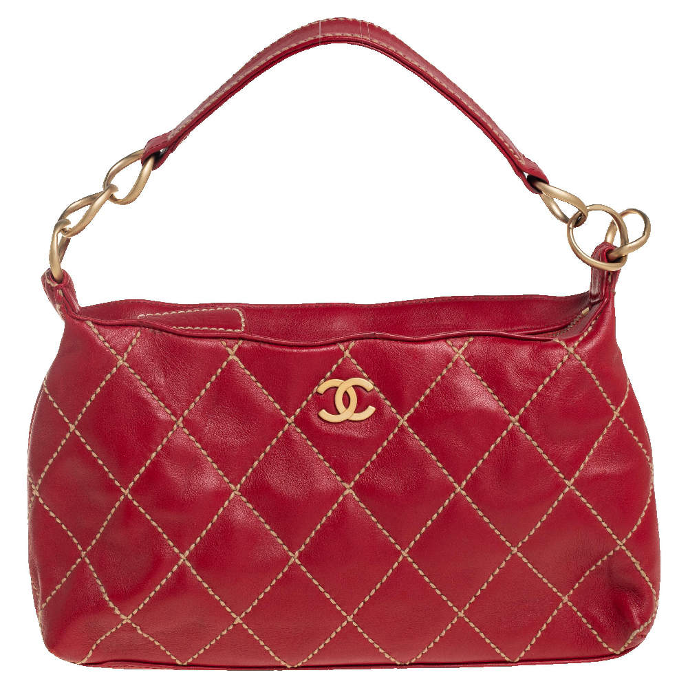 Chanel Red Quilted Leather Vintage Wild Stitch Bag