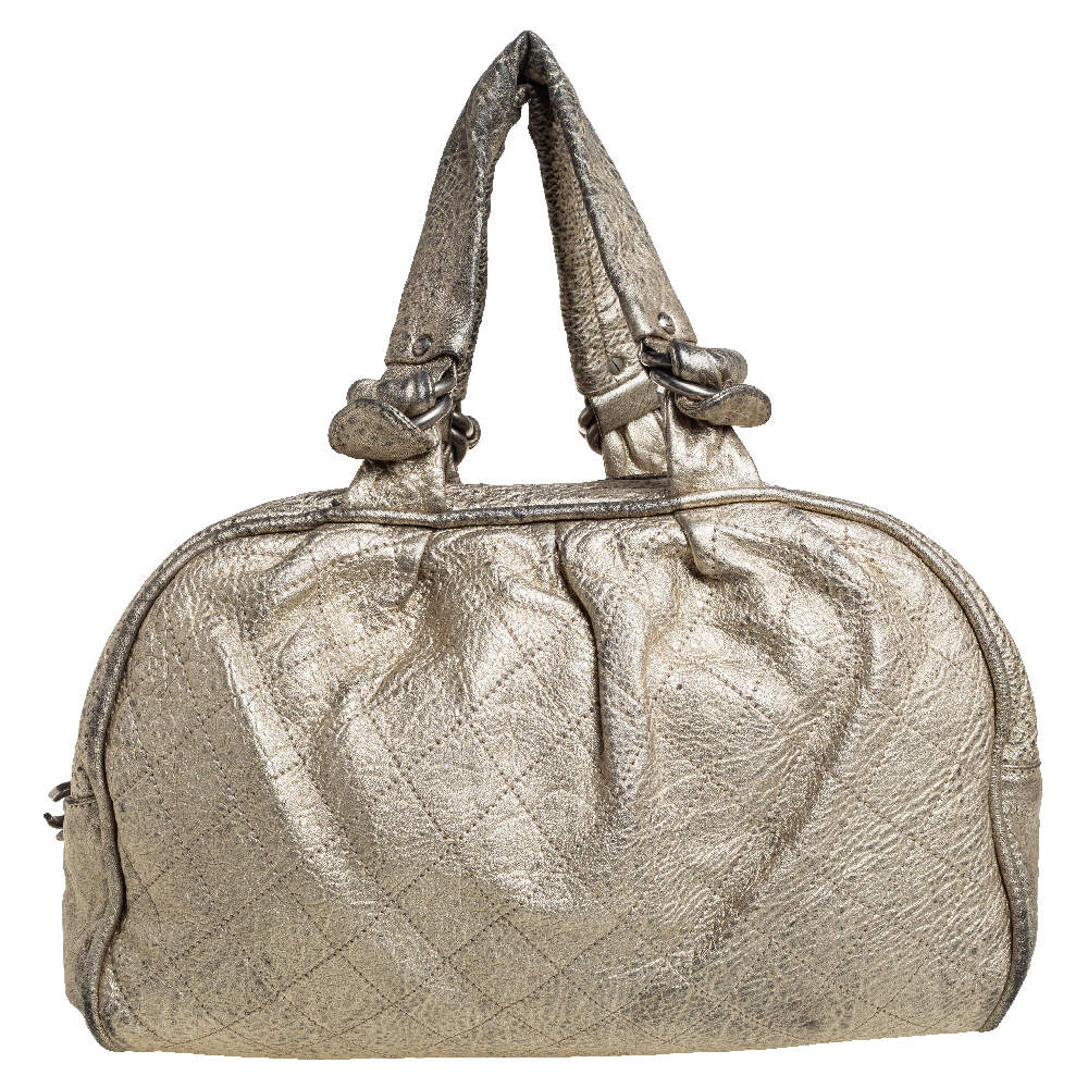 Pre Owned Chanel Gold Quilted Leather Boston Bag