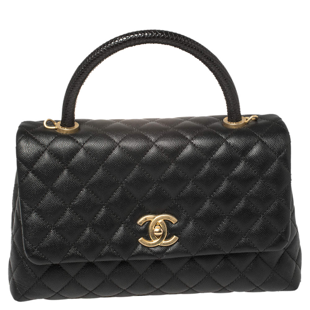 Pre Owned Chanel Black Caviar Leather Top Handle Bag