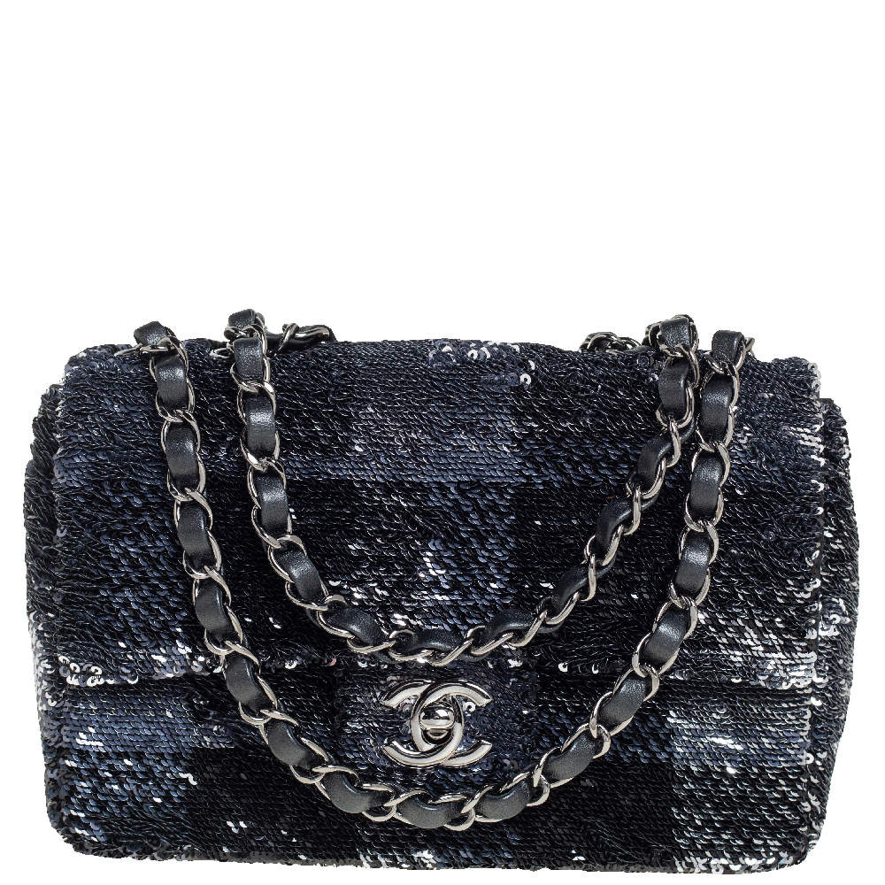 Chanel Black/Navy Blue Sequins Flap Bag