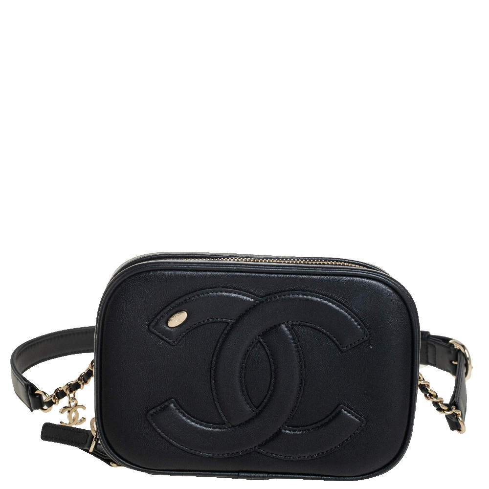 CHANEL CC MANIA BLACK LEATHER BELT BAG