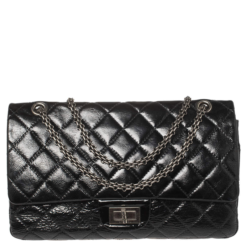 Pre Owned Chanel Black Quilted Patent Leather Jumbo Reissue 2.55 Classic 227 Flap Bag