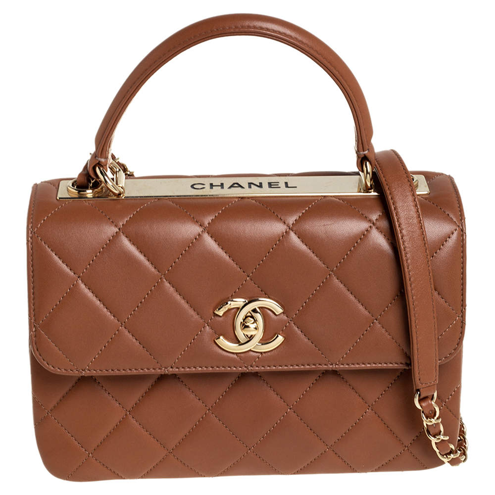 Pre Owned Chanel Beige Quilted Leather Small Trendy CC Flap Top Handle Bag