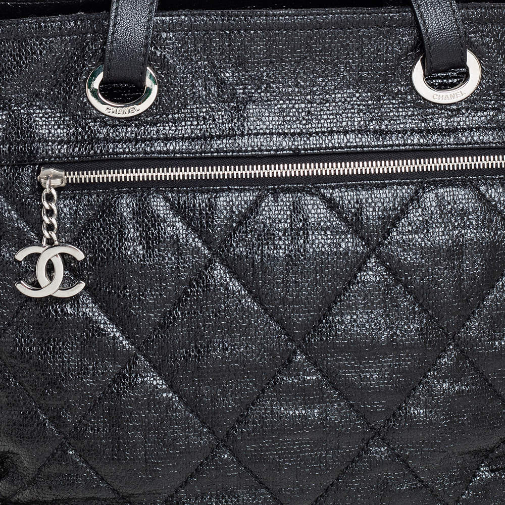 CHANEL Black Quilted Coated Canvas Paris Biarritz Tote Bag