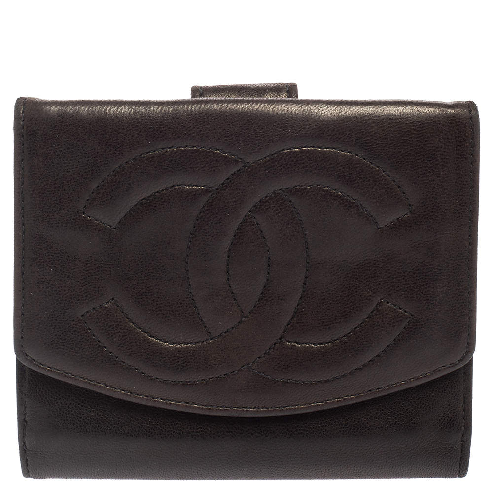 Pre Owned Chanel Dark Brown Leather Timeless CC French Wallet