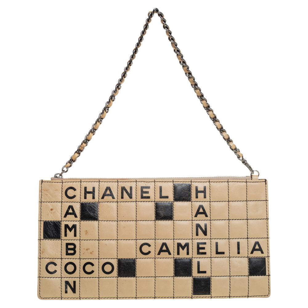 مملوكة مسبقًا Chanel Beige Quilted Leather Crossword Pochette/Clutch